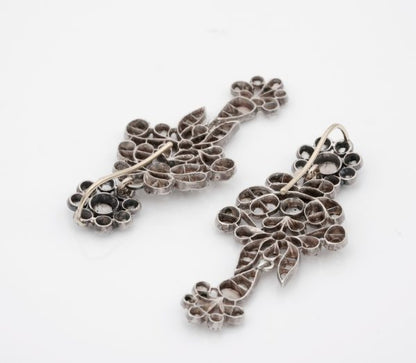 Antique Georgian 2.80ct Rose Cut Diamond Long Drop Earrings