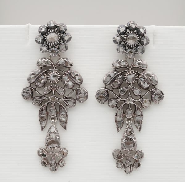 Antique Georgian 2.80ct Rose Cut Diamond Long Drop Earrings
