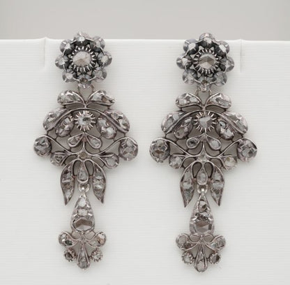 Antique Georgian 2.80ct Rose Cut Diamond Long Drop Earrings