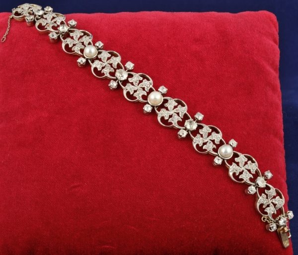 Antique Art Nouveau 9.50ct Old Mine Cut Diamond and Natural Pearl Bracelet