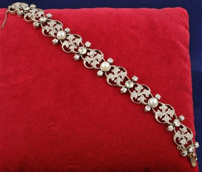 Antique Art Nouveau 9.50ct Old Mine Cut Diamond and Natural Pearl Bracelet