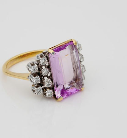Vintage Kunzite and Diamond Mid Century Ring