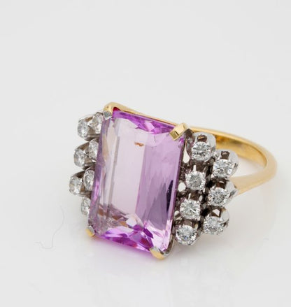 Vintage Kunzite and Diamond Mid Century Ring