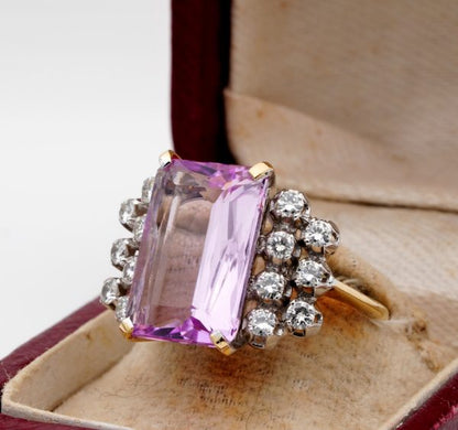 Vintage Kunzite and Diamond Mid Century Ring