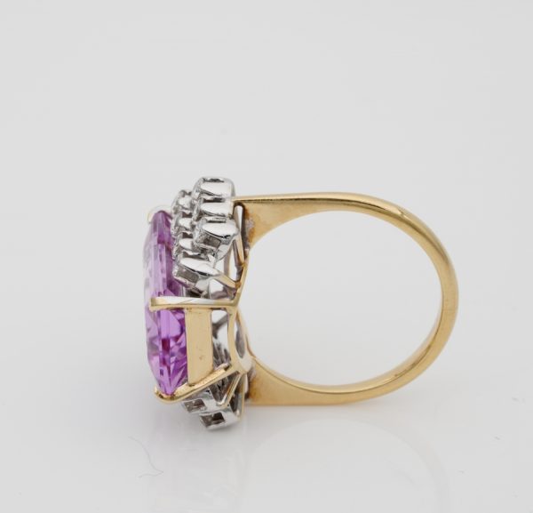 Vintage Kunzite and Diamond Mid Century Ring