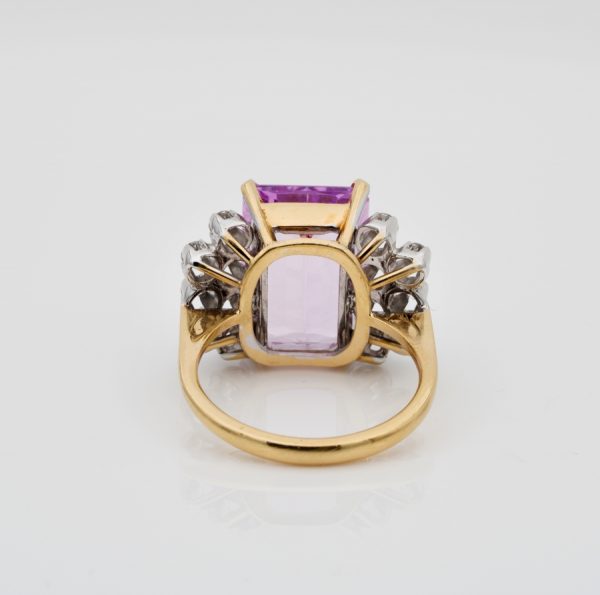 Vintage Kunzite and Diamond Mid Century Ring