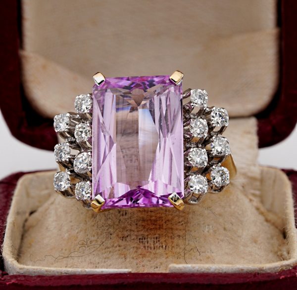 Vintage Kunzite and Diamond Mid Century Ring