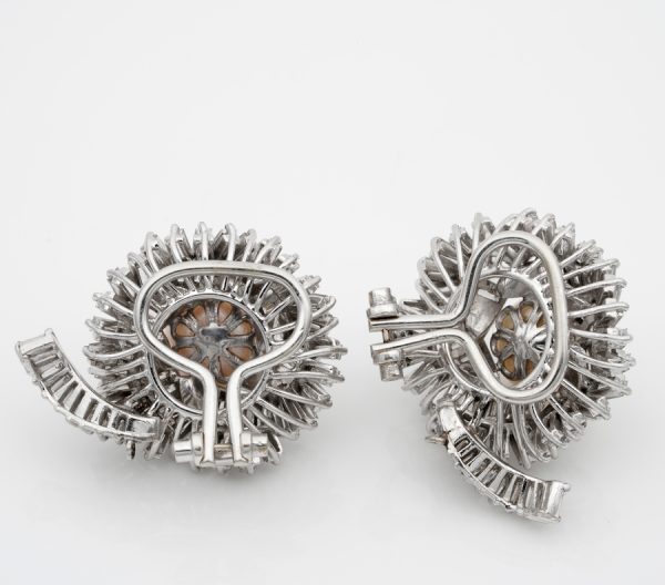 Vintage 7.00ct Diamond and 9.5mm Pearl Platinum Earrings