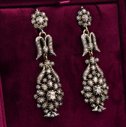 Antique Georgian Rose Cut Diamond Chandelier Giardinetti Earrings