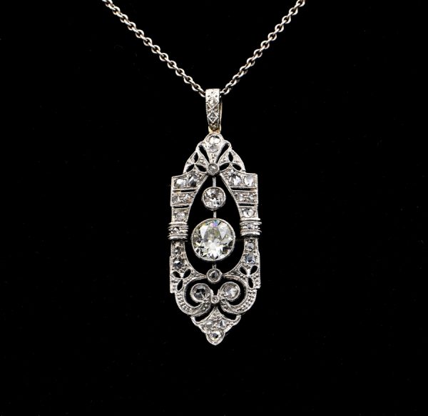 Antique Edwardian 1.45ct Diamond and Platinum Rare Pendant