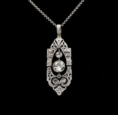 Antique Edwardian 1.45ct Diamond and Platinum Rare Pendant