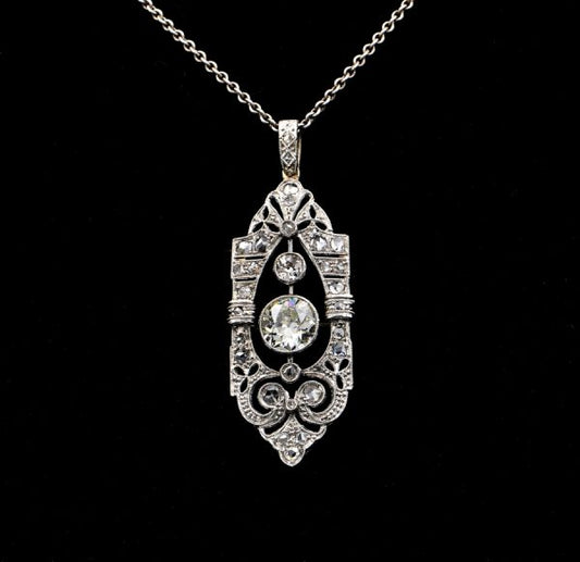 Antique Edwardian 1.45ct Diamond and Platinum Rare Pendant
