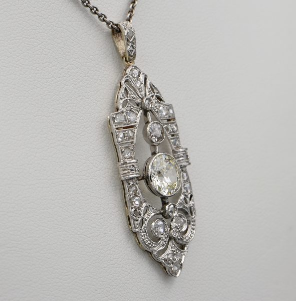 Antique Edwardian 1.45ct Diamond and Platinum Rare Pendant