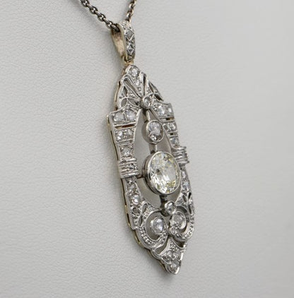 Antique Edwardian 1.45ct Diamond and Platinum Rare Pendant