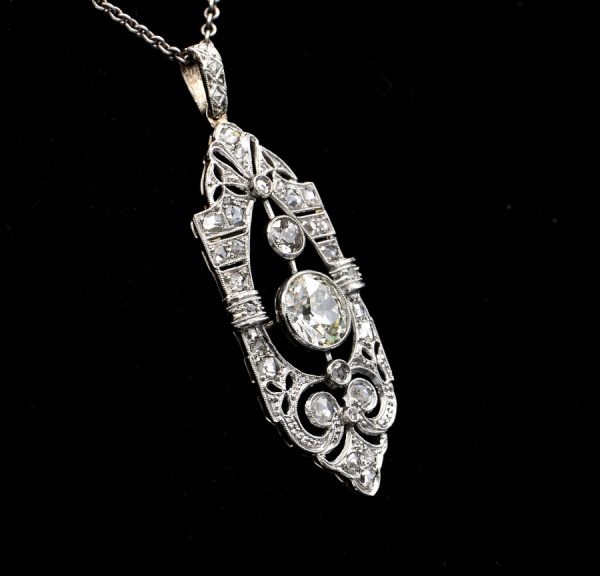 Antique Edwardian 1.45ct Diamond and Platinum Rare Pendant