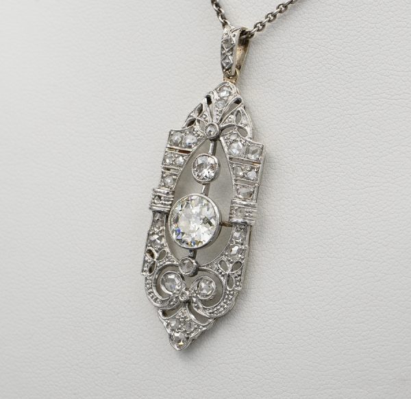 Antique Edwardian 1.45ct Diamond and Platinum Rare Pendant
