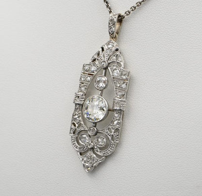 Antique Edwardian 1.45ct Diamond and Platinum Rare Pendant