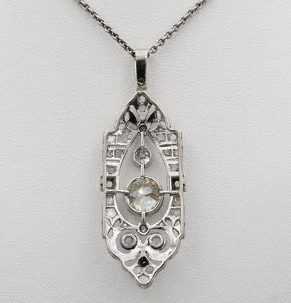 Antique Edwardian 1.45ct Diamond and Platinum Rare Pendant