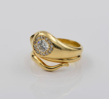 Antique 18ct Gold .70ct Diamond Coiled Snake Ring, Circa 1920