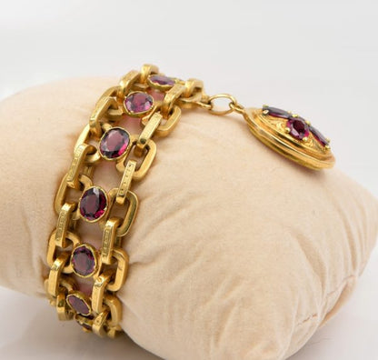 Antique Victorian 28.00ct Garnet Rare French Origin 18ct Gold Bracelet