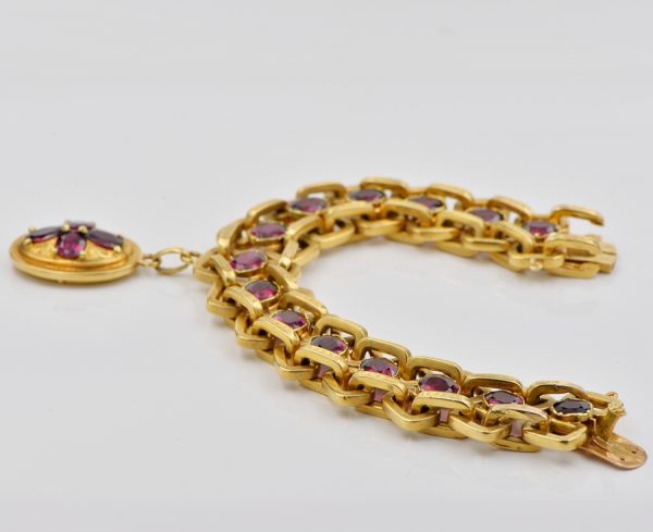 Antique Victorian 28.00ct Garnet Rare French Origin 18ct Gold Bracelet