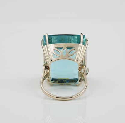 Retro 50.00ct Untreated Aquamarine Diamond Ring