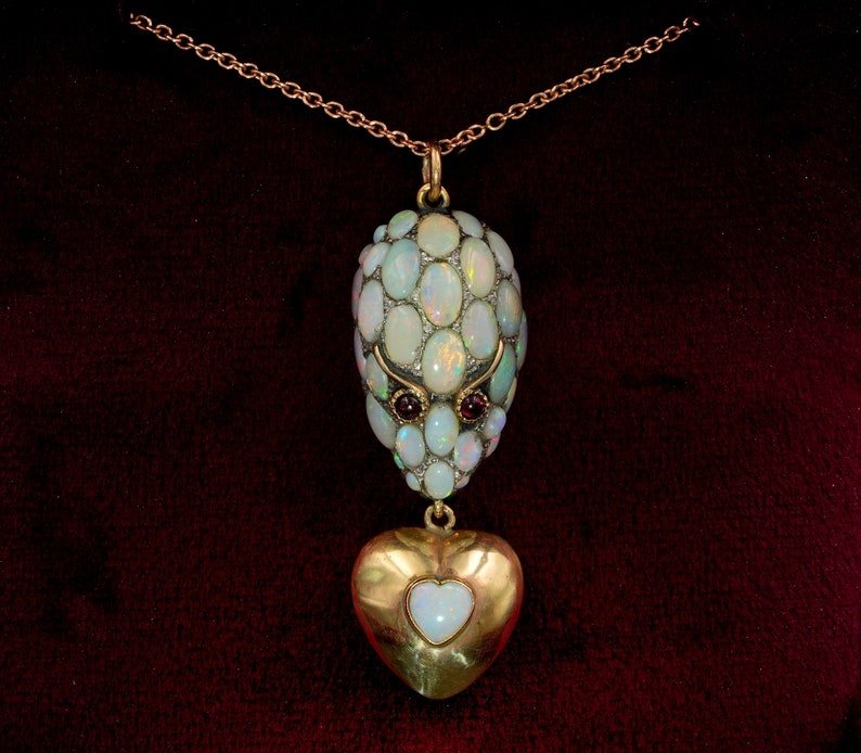 Antique Victorian Opal Opulence Ruby Eyed Snake Pendant