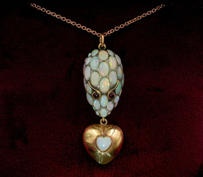 Antique Victorian Opal Opulence Ruby Eyed Snake Pendant