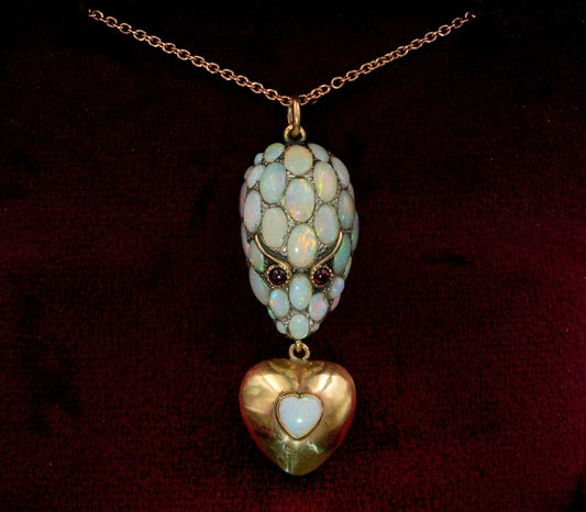 Antique Victorian Opal Opulence Ruby Eyed Snake Pendant