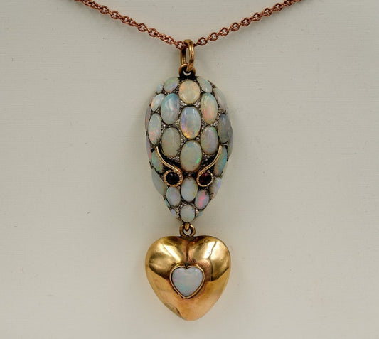 Antique Victorian Opal Opulence Ruby Eyed Snake Pendant