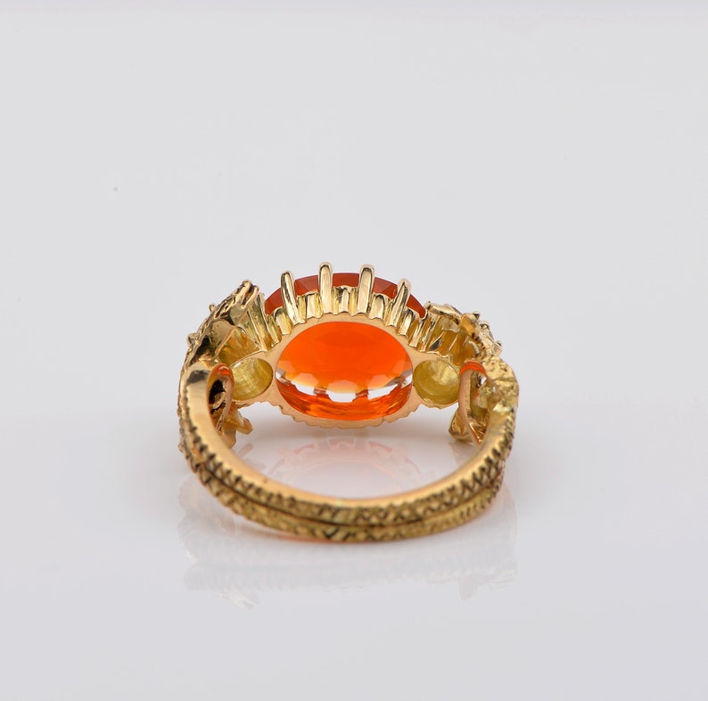 Rare Antique Victorian 3.80ct Natural Fire Opal .60ct Old Mine Cut Diamond Snake ring
