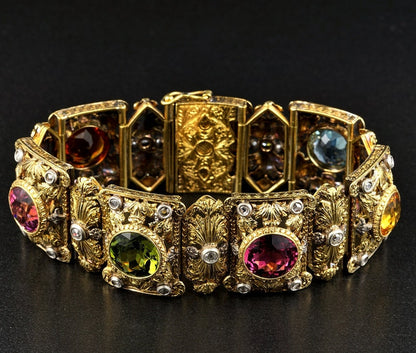 Rare Antique Edwardian 36.0 Carat Untreated Multi Gemstone Diamond Bracelet
