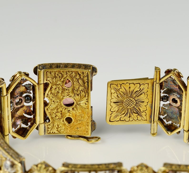 Rare Antique Edwardian 36.0 Carat Untreated Multi Gemstone Diamond Bracelet