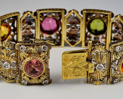 Rare Antique Edwardian 36.0 Carat Untreated Multi Gemstone Diamond Bracelet
