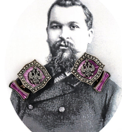 Antique Fabergé Mikhail Perkhin Antique Diamond Guilloche Cufflinks