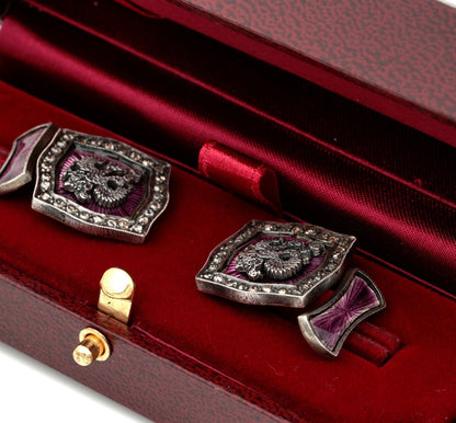Antique Fabergé Mikhail Perkhin Antique Diamond Guilloche Cufflinks