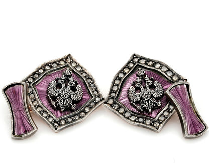Antique Fabergé Mikhail Perkhin Antique Diamond Guilloche Cufflinks