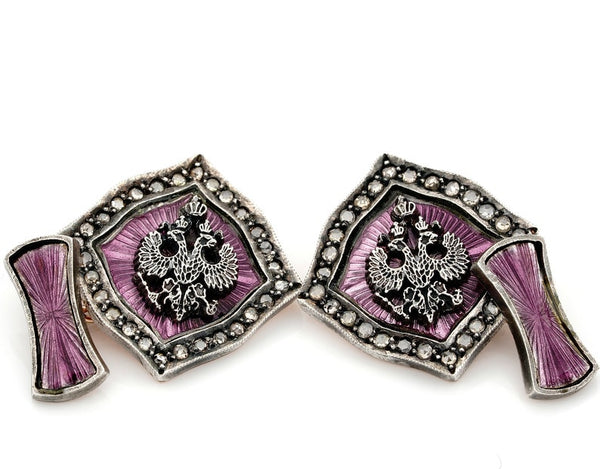 Antique Fabergé Mikhail Perkhin Antique Diamond Guilloche Cufflinks