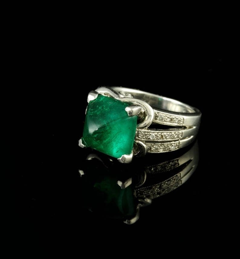 Vintage Art Deco 5.95ct Colombian Emerald and Diamond Rare Platinum Ring