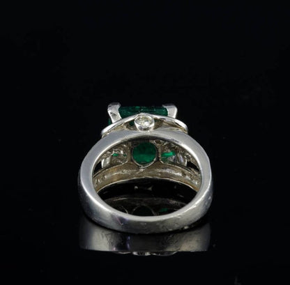Vintage Art Deco 5.95ct Colombian Emerald and Diamond Rare Platinum Ring