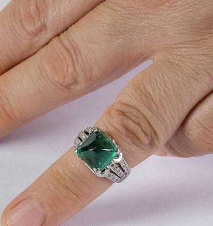 Vintage Art Deco 5.95ct Colombian Emerald and Diamond Rare Platinum Ring
