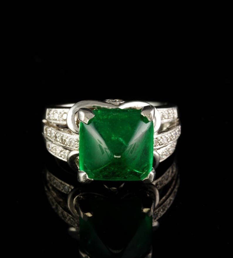 Vintage Art Deco 5.95ct Colombian Emerald and Diamond Rare Platinum Ring