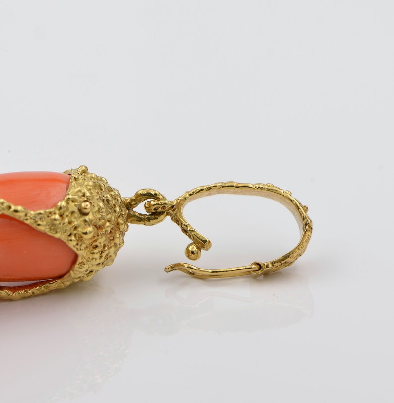 Vintage Coral, Diamond and Pearl Rare Signed Cornetto Pendant