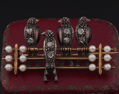 Antique Georgian French Pearl and Diamond Novelty Swallow Brooch