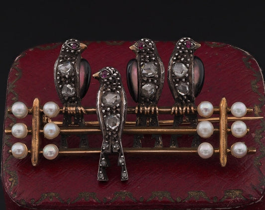 Antique Georgian French Pearl and Diamond Novelty Swallow Brooch