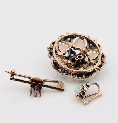 Antique Victorian Rare 10.50ct Heart Multi Opal and 1.45ct Diamond Brooch Pendant