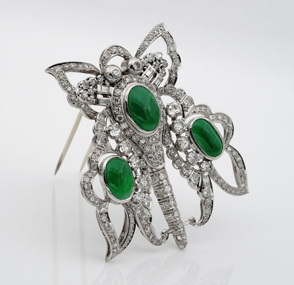 Antique Art Deco 11.0ct GCS Certified Jadeite Jade and 12.40ct Diamond XL Butterfly Platinum Pendant Brooch
