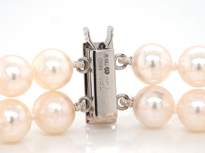 Two Row Akoya Pearl Bracelet with Diamonds