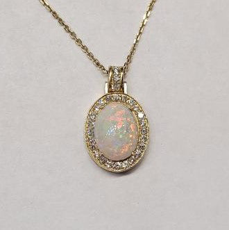 Harlequin Opal and Diamond Cluster Pendant