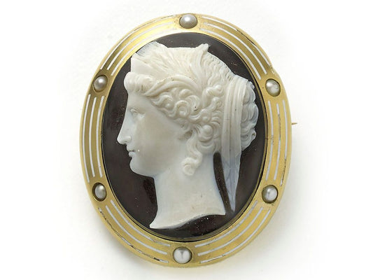 Antique Hera Hardstone Cameo Gold Brooch